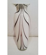 Large Art Blown Glass Flower Chimney Vase White Reddish Brown Stripes Vi... - £47.74 GBP