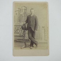 Cabinet Card Photograph Young Man Suit &amp; Hat Studio Pose Late 1800s Antique 4x6 - £8.11 GBP