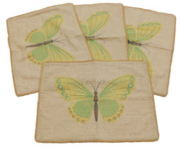 Melrose Burlap Style Butterfly Place Mats Set of 4 13x18in Script Green Hemmed - £11.73 GBP
