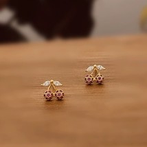 14K Gold Lia Cherry Stud Earrings - S925 Sterling Silver, small, unisex, gift - £37.41 GBP