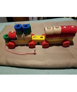 PULL TOY 2 PIECE TRAIN ENGINE COLORFUL BLOCKS RED STRING- TAKE TRAIN APA... - £19.66 GBP