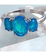 Natural Blue Fire Opal 925 Sterling Silver Ring - $73.00