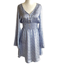 New LunaChix satin Romantic floral print smocked dress blue paisley small - £20.57 GBP