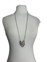 Silver Tone Necklace Textured Dangled Pendant Statement 29-31&quot; Long - £15.03 GBP