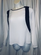 Attention White &amp; Black Top Long Sleeve Sz L Scoop Neck Keyhole Button B... - £9.98 GBP