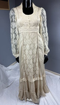 Vtg 60s 70s Gunne Sax Off White Cream Lace Bodice Maxi Dress Wedding Boho Sz 11 - £237.97 GBP