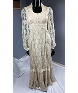 Vtg 60s 70s Gunne Sax Off White Cream Lace Bodice Maxi Dress Wedding Boh... - £233.62 GBP