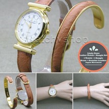 Linda Dano GOLD Women Watch with Matching Leather Bangle Japan Movement ... - £21.78 GBP