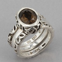 Retired Silpada Textured Sterling Smoky Quartz Stackable 3 Ring Set R1384 Size 8 - $59.99
