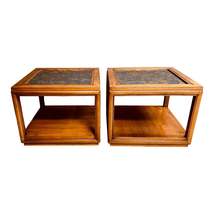 Mid Century Walnut Cube End Tables with Mirrored Tops-A Pair - £1,372.98 GBP