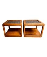 Mid Century Walnut Cube End Tables with Mirrored Tops-A Pair - £1,383.99 GBP
