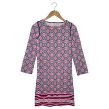 Cabana Life Dress Womens S Geometric Stretch Round Neck Resort Wear Pink - $27.71