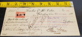 1899 canceled check-Fowler &amp; McVitie account-.02 stamp on check -Galvest... - $24.82