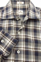 GORGEOUS Peter Millar Gray Blue Brown Plaid Long Sleeve Cotton Shirt M 1... - £28.83 GBP