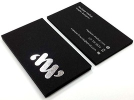 Card design Silver Business Cards Printed 500gsm Uncoated Black Paper Foil - $86.36