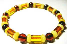 Adult Amber Bracelet Mixed Beads Natural Baltic Amber on elastic  6.15gr A59 - £38.77 GBP
