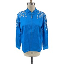 VTG 90s Bob Mackie Cotton Blend Zip Jacket Blue Silver Rhinestone Accent... - $88.21