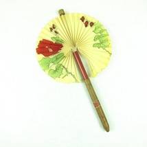 Vintage Cigar Paper Fan Pull Out Novelty 12.5 inch Red Floral Blossom Made Japan - £23.97 GBP