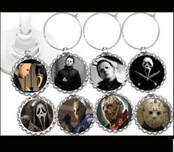 Jason Ghost Face Michael myers party wine glass cup charms markers 8 Hal... - $10.88