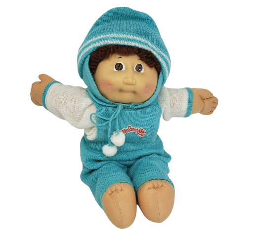 VINTAGE 1985 CABBAGE PATCH KIDS BROWN HAIR + EYES BOY W/ KNITTED OUTFIT + HAT - $46.55