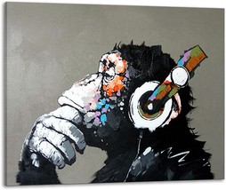 Muzagroo Art Music Monkey with Headphone Oil Paintings Hand Painted on Canvas - £42.56 GBP