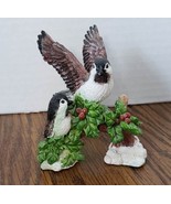 Two Chickadees on Holly Log with Snow Small Ceramic Figurine  - $5.93