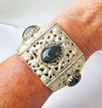 Large Vintage BLOODSTONE Filigree Snake Wide Chunky Cuff Bracelet - $19.75