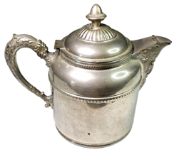 Antique Tin Plated Copper Teapot 8” High Victorian Rochester Stamping Works - $55.29