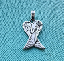 RETRO 925 STERLING SILVER ANGEL WINGS GUARDIAN PROTECTOR CHARM PENDANT - $28.71