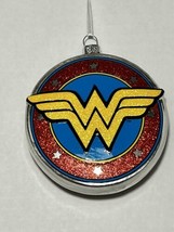 DC Comics Wonder Woman Shield Logo Glitter Blown Glass Holiday Ornament - £4.93 GBP