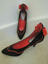 Ladies Shoes Size 8 1/2 B Black Suede Red Accent 3 1/2 &quot; Heel Pumps $120... - £34.72 GBP