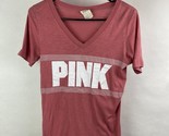 Pink Womens Small V-Neck Rouge-Pink T-Shirt w/ White Big Logo Victoria&#39;s... - $13.95