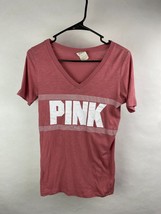 Pink Womens Small V-Neck Rouge-Pink T-Shirt w/ White Big Logo Victoria&#39;s... - £11.15 GBP