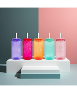 Colorful Glass Tumblers with Straws - 5 Vibrant Colors for Parties &amp; Eve... - $9.99