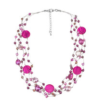 Vibrant Pink Tones Pearl and  Zebra Pattern Seashells Multi-Strand Necklace - £20.98 GBP