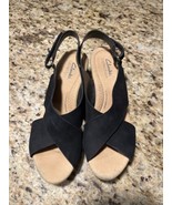 READ Clarks Women&#39;s Annadel Eirwyn Wedge Sandal Black Nubuck size 5 US - $47.06 CAD