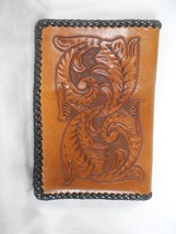 Vintage Hand Tooled Leather Bifold Wallet Black Trim - $12.78 CAD