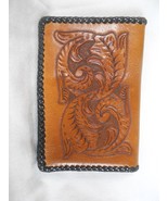 Vintage Hand Tooled Leather Bifold Wallet Black Trim - €7,95 EUR