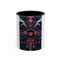 Steampunk Gothic Heart Key Black Accent Mug Rose Filigree Ceramic - $18.79+