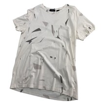 Theory Men T Shirt Ivory White Abstract Pima Cotton Spandex Blend Medium M - $24.72