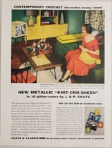 1954 Print Ad Coats &amp; Clark&#39;s Metallic Knit-Cro-Sheen Crochet Threads  - £11.34 GBP