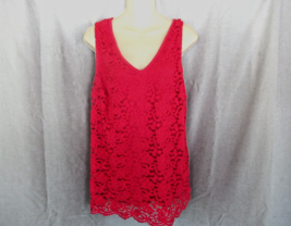 New York &amp; Co NY&amp;C top tank lace front knit back L red zip closure sleev... - $13.48