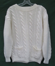 DD Sloane Hand Knit Winter White Fisherman Cable Sweater with Pockets Sm... - $23.74