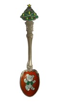 Vtg Collector Souvenir Spoon Christmas Bear Christmas Tree Enamel Made in Korea - £7.98 GBP
