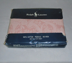 Ralph Lauren Home Avery Pink Damask Double Flat Sheet NOS Made USA 1980s Sealed - £72.63 GBP