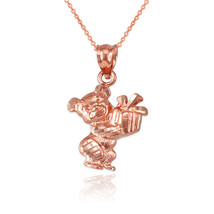 10K Rose Gold Cute Teddy Bear Gift Box DC Charm Necklace - £89.17 GBP+