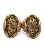 Pair of 14k Rosey Yellow Gold Oval Men&#39;s Cufflinks with Scrollwork (#J6870) - $745.82 CAD