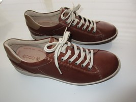 ECCO Full Gain Leather Long Lace Tied Men’s Dressy or Casual Sneaker Cognac 8M - £51.59 GBP