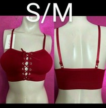 Burgundy Sexy Lace Up Tie Thick Stretchy Bralette ~ Size S/M - £12.70 GBP