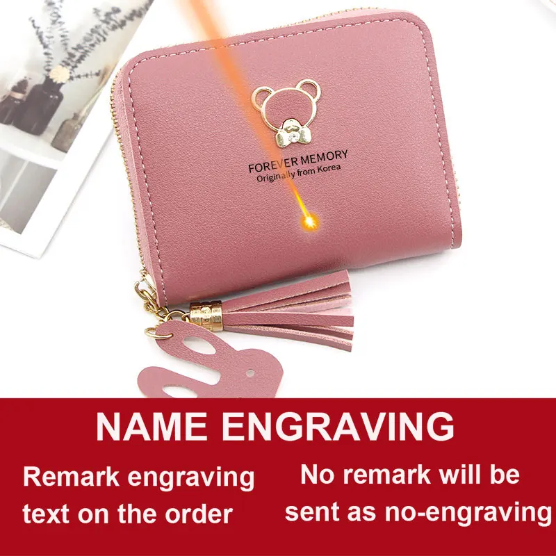 2022 Short Women Wallets Mini Cute Coin Pocket Card Holder Name Engraved Female  - $53.83